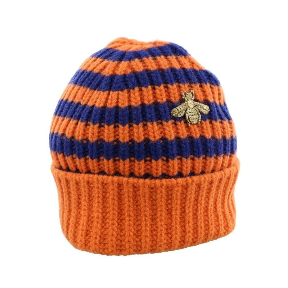 NWT Gucci Striped Beanie Wool Hat In Orange Size M